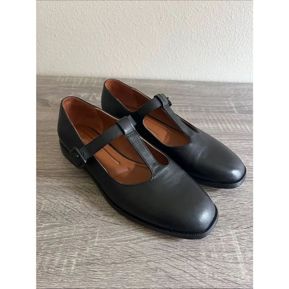 Franco Sarto Kenley Black Leather Mary Jane Flats Women’s T Strap Women’s 7.5M